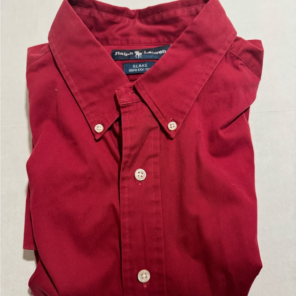 VTG Ralph Lauren‎ 'Blake' Red, Cotton, LS Button Up Dress Shirt, XL #974